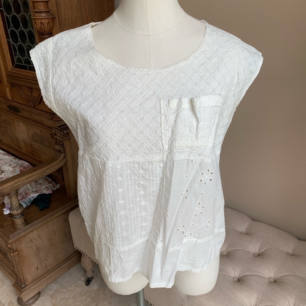 Anthropologie White Eyelet T-Shirt w/ Pocket